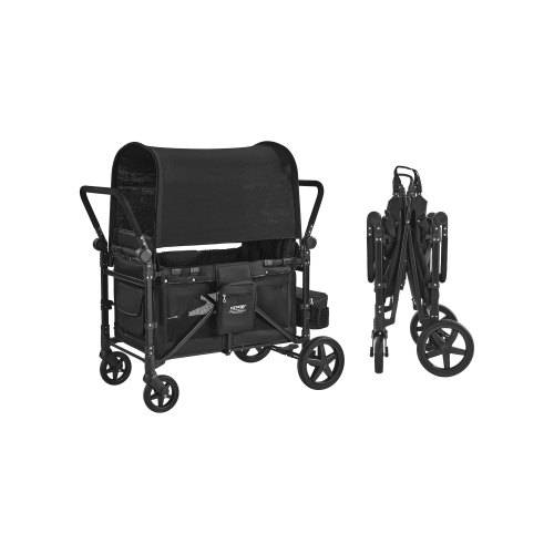 VEVOR 4-Sitzer-Kinderwagen, faltbarer Push-Pull-Kinderbuggy mit verstellbarem Griff, 5-Punkt-Sicherheitsgurt & abnehmbarem Verdeck, Bollerwagen für