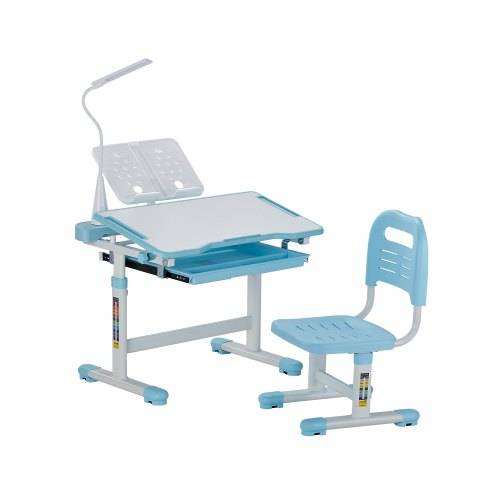 VEVOR Schreibtisch Set Kinderschreibtisch Arbeitstisch und Stuhl höhenverstellbar (53-71 cm) belastbar (100 kg) mit Tischlampe & 0_40° geneigten Sch