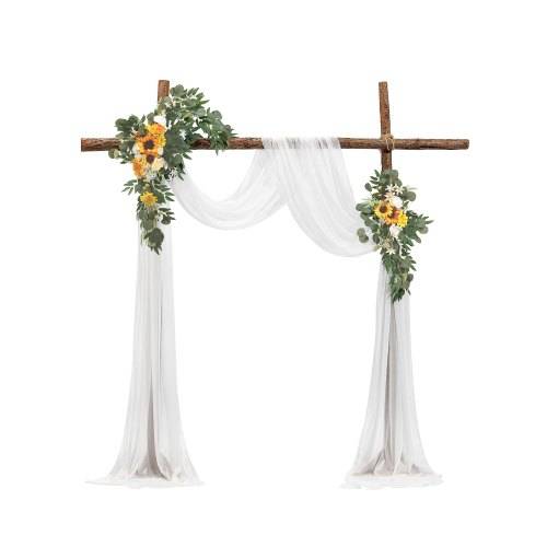 VEVOR Blumen für Hochzeit Bogen, gelbe Blumen für Traubogen mit Vorhängen (3er-Set) _ 2 Blumenarrangements, 1 transparente Vorhänge, für Zeremoni