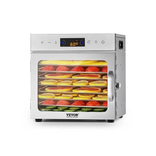 VEVOR Dörrgerät Dörrautomat 8 Edelstahlschalen, elektrischer 400 W Futtertrockner mit einstellbarer Temperatur, Gefriertrockner für Trockenfleisch