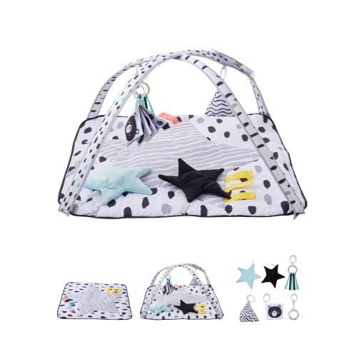 VEVOR Spielmatte 875x875x440 mm, Erlebnisdecke mit 6 sensorischen Spielzeugen, 2 Touch-Bällen & weichem Stoff zur Entwicklung sensorischer