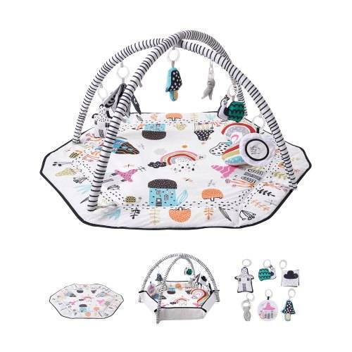 VEVOR Spielmatte 1060x1060x555 mm, Erlebnisdecke mit 6 abnehmbaren sensorischen Spielzeugen, mit hochklappbaren Seiten & weichem Stoff zur