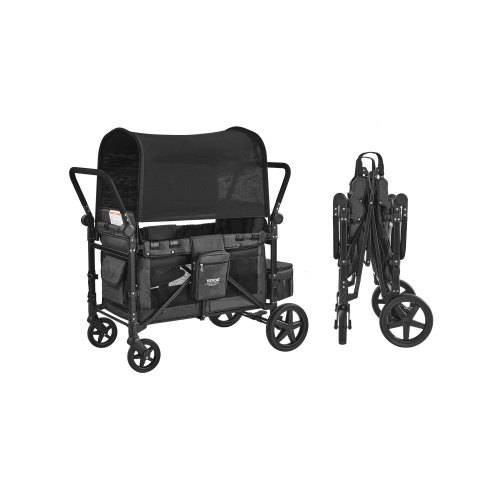 VEVOR Kinderwagen für 4 Kinder, Push-Pull-Reisebuggy mit verstellbarem Griff, Sicherheitsgurt und abnehmbarem Verdeck, 4-Sitzer-Bollerwagen für Camp