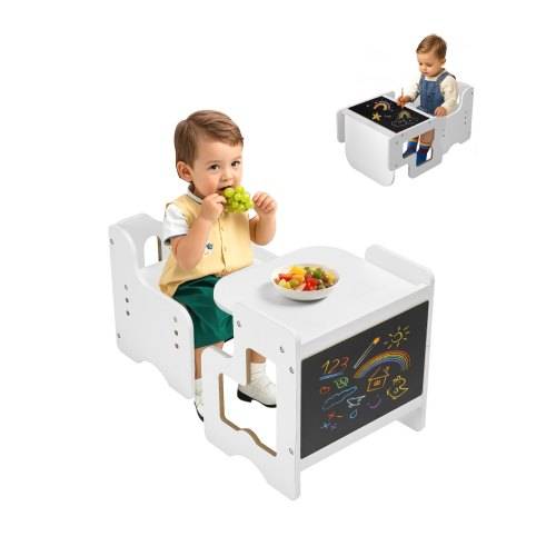 VEVOR Montessori Tisch Stuhlset Kleinkindertischset (mit Tafel) aus Holz für 1_5-Jährige, höhenverstellbarer Aktivitätstisch Spieltisch für Kinde