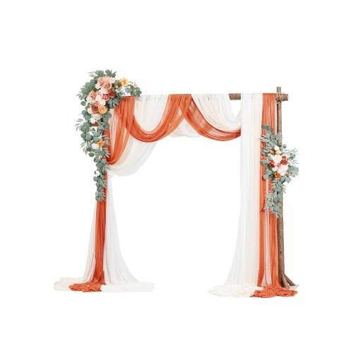 VEVOR Hochzeit Bogen, orangefarbene Blumen für Traubogen mit Vorhängen (5er-Pack) _ 2 Blumenarrangements, 3 transparente Vorhänge, für Zeremoniens
