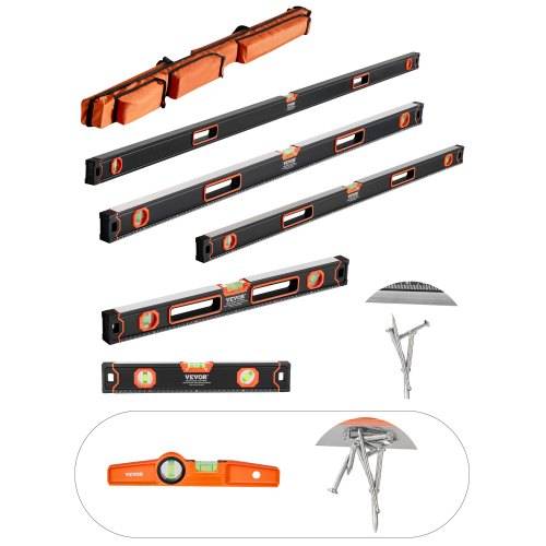 VEVOR 6-teiliges Wasserwaagen-Set, 200/120/80/60/40/25 cm Kastenwasserwaagen-Set, Libellen-Lineal für 45/90/180 Grad, Messwerkzeug aus