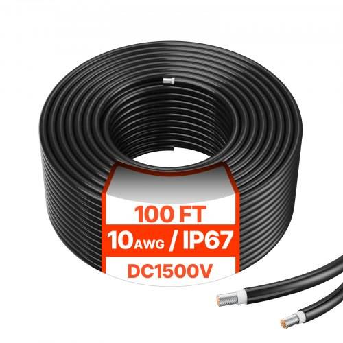 VEVOR 30,48m Solarkabel, Solarpanel-Kabel, 10AWG Solar-Verlängerungskabel, IP67 wasserdichtes PV-Kabel für Solarmodule zu Hause, -40 bis 105_, auf