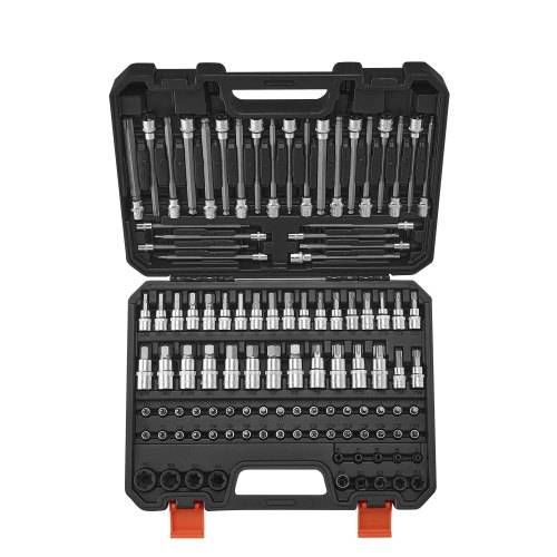 VEVOR Bohrer-Steckschlüsselsatz, 107-tlg. Sechskant/Torx/Au_en-Torx/manipulationssicher/extra lang, S2-Legierungsstahl und Cr-V-Stahl, 1/4, 3/8 und
