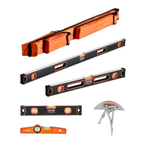 VEVOR 4-teiliges Torpedo-Wasserwaagen-Set, 120/60/40/25cm alle magnetischen Wasserwaagen, Libellen-Lineal für 45/90/180 Grad, magnetisches