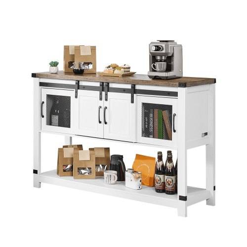 VEVOR Kaffeebarschrank 120 x 39,8 x 83 cm Bauernhaus-Kaffeebarschrank mit 4-stufigem Stauraum, Kaffeebartisch mit Scheunentoren