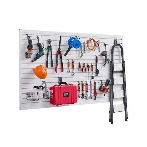 VEVOR Werkzeugwand 1225x2450x20mm, PVC-Garagen-Lamellenwand mit Zubehör, 136 kg, wei_er Wandorganizer, Lamellenwandpaneel mit Verbindungsstruktur