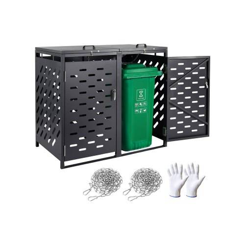 VEVOR Mülltonnenbox, 2x 240 L Mülltonnenhaus, Müllcontainer, Mülltonnenverkleidung, abschlie_barer Mülltonnen-Aufbewahrungsschuppen, für Müllto