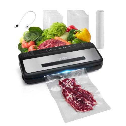 VEVOR Vakuumiergerät, 80 Kpa, 120 W, Lebensmittel-Vakuumierer, 7-in-1-Folienschwei_gerät, automatisches Luftversiegelungssystem mit integriertem Cut