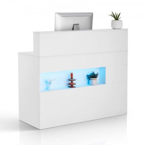 VEVOR Rezeption Empfangstresen Empfangstisch rechteckiger Thekentisch, Empfangstheke Verkaufstresen Kassentheke mit LED-Licht, 2 Schubladen und