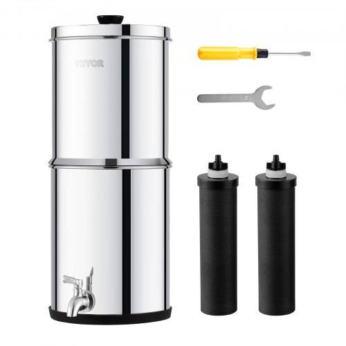 VEVOR Schwerkraft Wasserfiltersystem Edelstahl Arbeitsplattensystem 7 L + 8,5 L Wasserfiltrationssystem, reduziert Blei und bis zu 99 % Chlor, mit