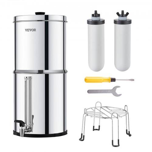 VEVOR Schwerkraft Wasserfiltersystem Edelstahl Arbeitsplattensystem 7,8+8,5L Wasserfiltrationssystem, reduziert Blei und bis zu 99 % Chlor, mit