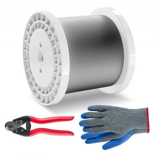 VEVOR Drahtseil-Set, Ф3,18mmx305m, 316 Edelstahlkabel mit Schneider und Handschuhen, 7,1kN Bruchfestigkeit, 7 x 7 Litzen, Bauqualität für Handläuf