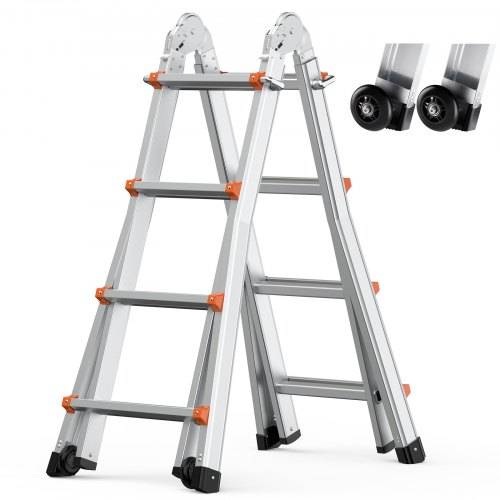VEVOR Teleskopleiter mit A-Rahmen, 4670 mm, kompakte Aluminium-Ausziehleiter, multifunktionale, tragbare, zusammenklappbare Wohnmobilleiter