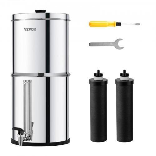 VEVOR Schwerkraft Wasserfiltersystem Edelstahl Arbeitsplattensystem 7+8,5L Wasserfiltrationssystem, reduziert Blei und bis zu 99 % Chlor, mit