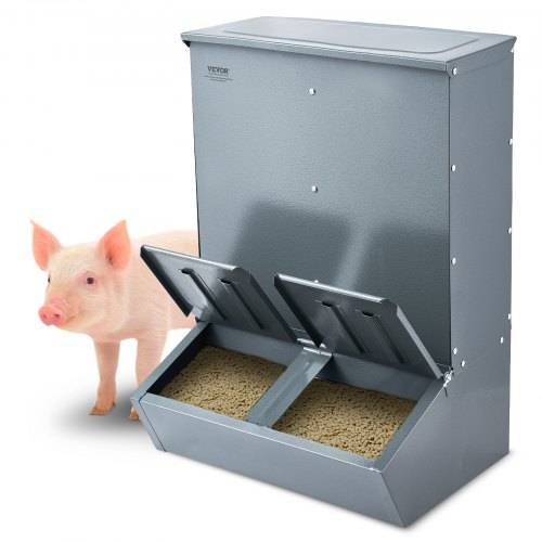VEVOR Futterspender, 3,7 Scheffel Fassungsvermögen, Futterbox mit Doppeltür, Hochleistungs-Futtertrog aus Stahl, Schweinefutterautomat, Heuraufe fü