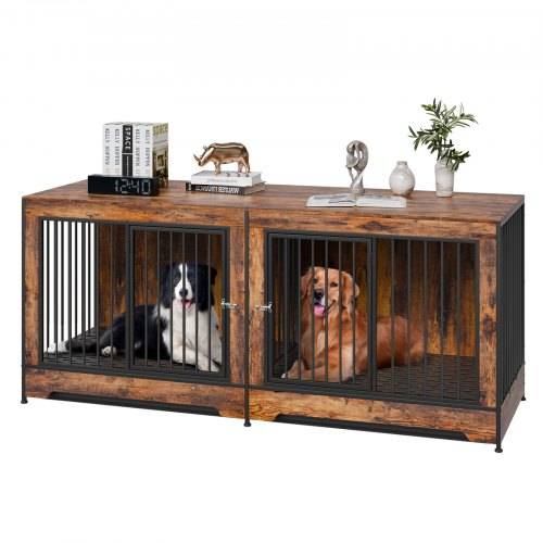 VEVOR Hundekäfig Möbel für 2 Hunde, 1901 x 670 x 824 mm Doppel-Hundebox für gro_e Hunderassen mit Trennwand & Doppeltüren, Hundehaus aus Holz, Be