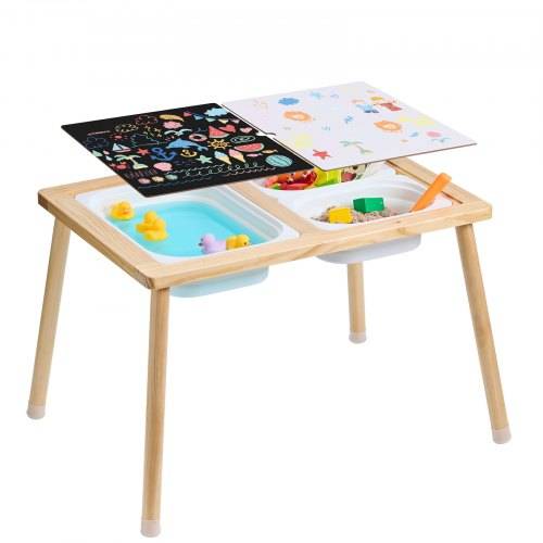 VEVOR Sensoriktisch für Kleinkinder Aktivitätstisch mit 3 faltbaren Aufbewahrungsbehältern & doppelseitiger Tafel, Sand- und Wassertisch Sensorikti