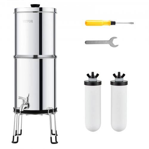 VEVOR Schwerkraft Wasserfiltersystem Edelstahl Arbeitsplattensystem 7,8+8,5 L Wasserfiltrationssystem, reduziert Blei und bis zu 99 % Chlor, mit