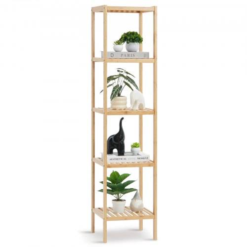 VEVOR Eckregal 5 Ablagen aus Bambus, Aufbewahrungsregal Bücherregal freistehender multifunktionaler Blumenpflanzenständer Pflanzenregal ideal für