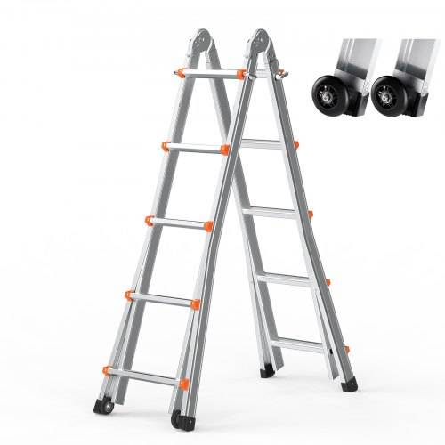 VEVOR Teleskopleiter mit A-Rahmen, 5120 mm, kompakte Aluminium-Ausziehleiter, multifunktionale, zusammenklappbare Wohnmobilleiter, für Hausaufgaben