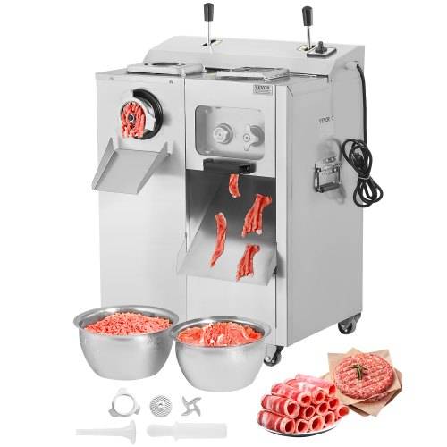 VEVOR kommerzieller elektrischer Fleischwolf (6,35 kg/min), Aufschnittmaschine Wurstfüller 1100 W mit Klinge & Mahlplatte (3 mm)