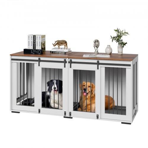 VEVOR Hundekäfig Möbel für 2 Hunde, 1800x600x861mm, Doppel-Hundebox-Möbel mit doppelten Schiebetüren, Hundebox-TV-Ständer, Stahlrahmen, Doppel-H