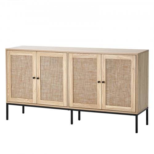 VEVOR Rattanschrank Rattankommode Aufbewahrungsschrank mit 4 magnetischen Türen & verstellbaren Regalen, Sideboard-Buffetschrank für Flur Eingangsbe