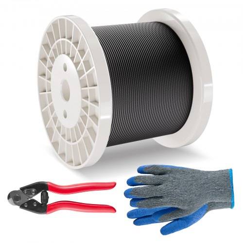 VEVOR Drahtseil-Set, Ф3,18 mm x 152,4 m, 316 Edelstahlkabel mit Schneider & Handschuhen, 7,1 kN Bruchfestigkeit, 7 x 7 Litzen Kern in Marine-