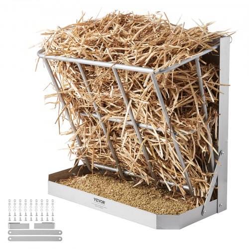VEVOR Heuraufe Vieh, 610 x 297 x 584 mm, 2-in-1-Futterautomat für Heu & Getreide, Wandraufe mit Futterschale, Futtertrog für Ziegen, stabile Futterr