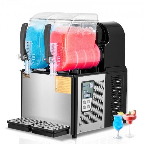VEVOR kommerzielle Slush-Maschine 4 L x 2 Doppeltank Slush-Eismaschine Slushy Machine für gefrorene Getränke, 32 Tassen Margarita-Smoothie-Maschine