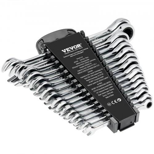 VEVOR Ringmaulschlüsselsatz 16-teiliger Ratschenschlüsselsatz mit Organizer-Rack, Cr-V-Stahl-Schlüsselsatz metrisch 8 mm bis 24 mm, ideal für Haus