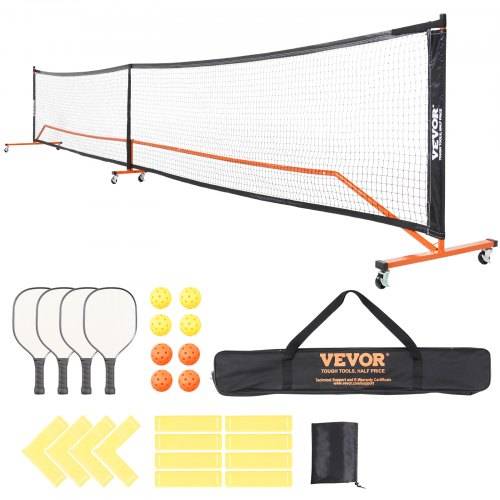VEVOR Pickleball-Netz-Set, tragbares Pickleball-System in regulärer Grö_e mit Taschen, Bällen, Paddeln, Rädern und Spielfeldlinien, wetterbeständ