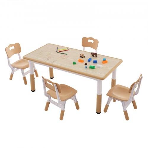 VEVOR Kindersitzgruppe Kindertisch, 4 Kinderstühle 1 Tisch Kindersitzgruppe aus PP, Kindertisch-Set Einstellbar 48,2-57,2 cm / 27-31 cm für Kinder