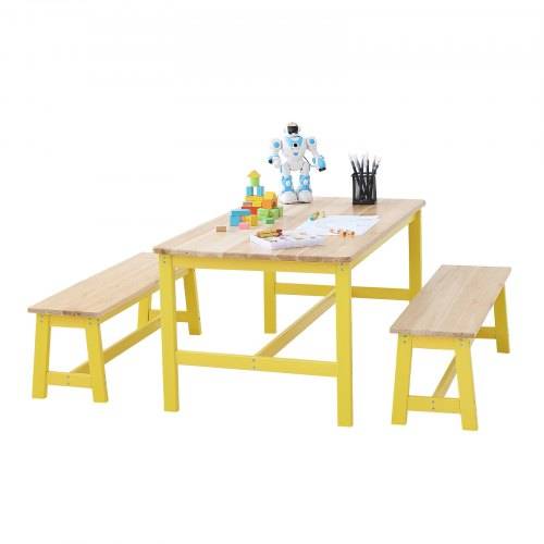 VEVOR Kindersitzgruppe Kindertisch, 2 Bänke 1 Tisch Kindersitzgruppe aus Massivholz, Kindertisch-Set Stabile Kindermöbel Sitzmöbel für Kinder, Mä