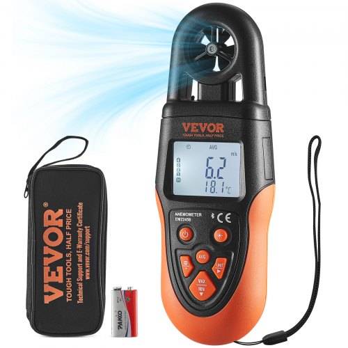 VEVOR Anemometer 78,4MPH Luftgeschwindigkeitsmesser 191x67x43mm Windmesser IP44 Windmessgerät Windstärkemesser MAX/MIN/AVG/CU-Windgeschwindigkeitsda