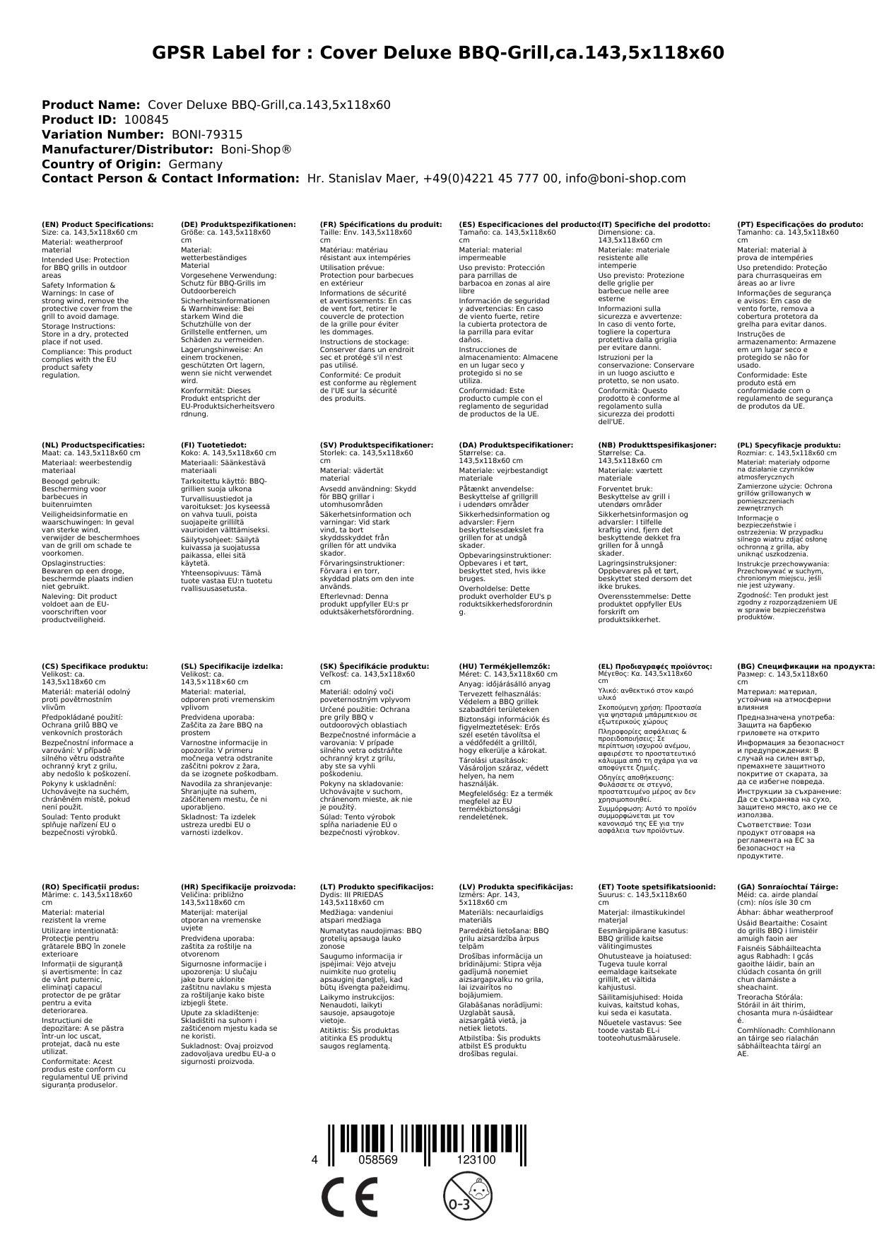 Schutzhülle Deluxe BBQ-Grill,ca.143,5x118x60