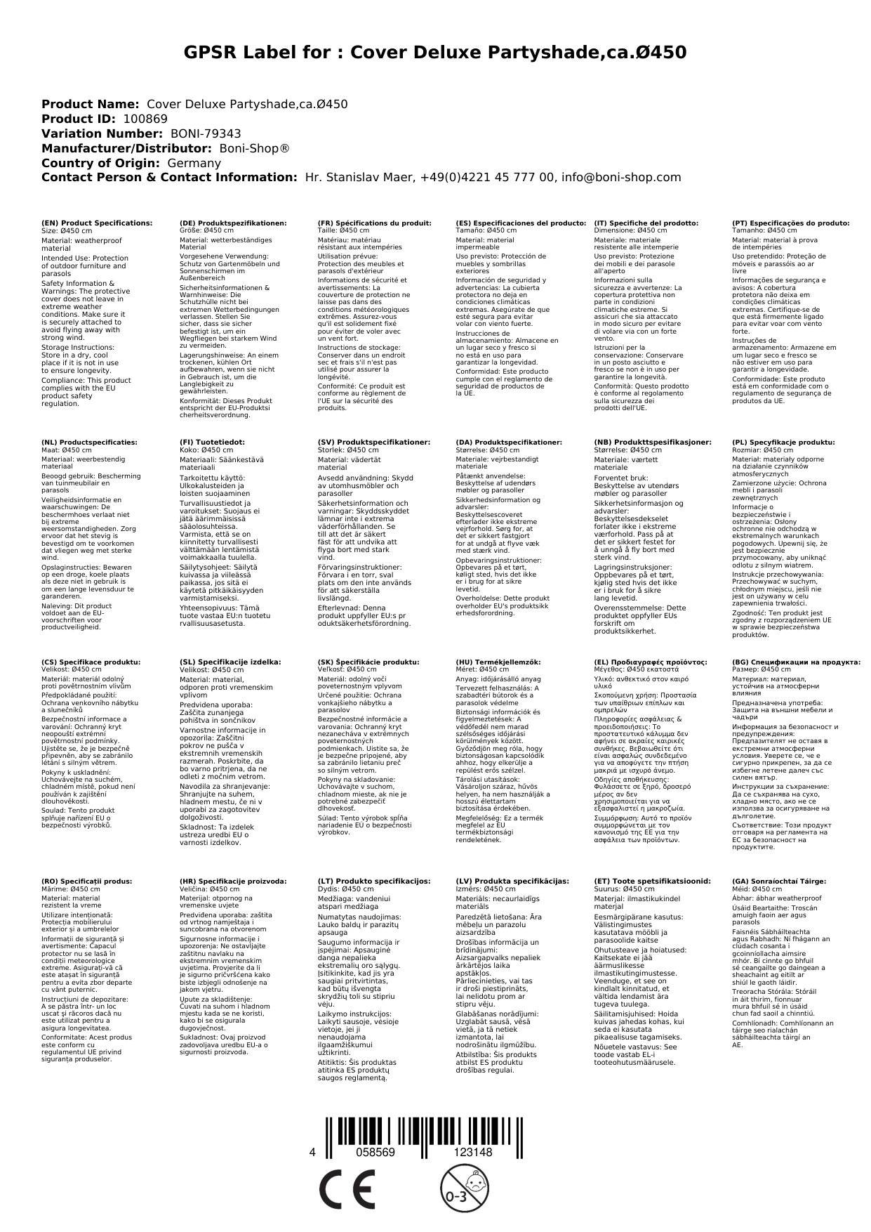 Schutzhülle Deluxe Partyschirm,ca.Ø450