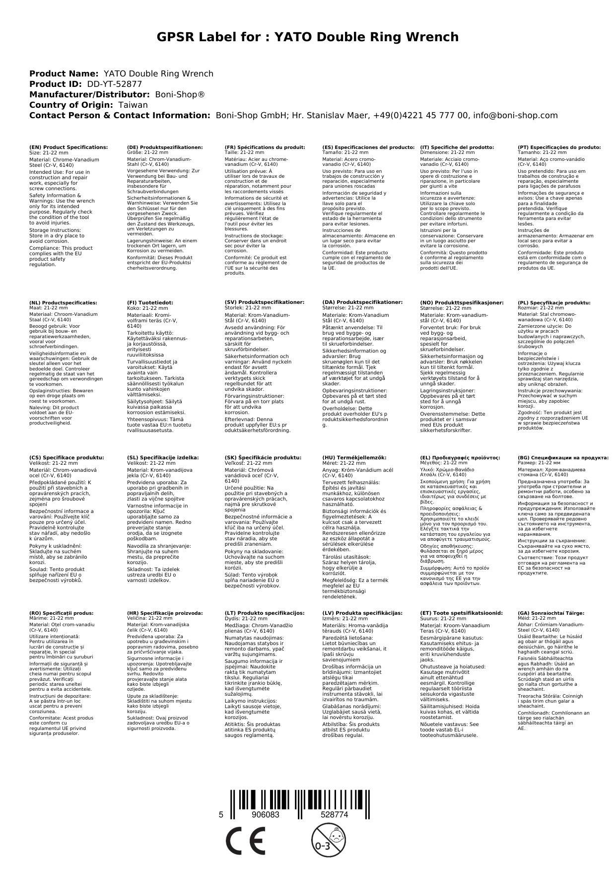 Ringratschenschlüssel SW 21/22, Doppelringschlüssel, Werkzeug Schlüssel