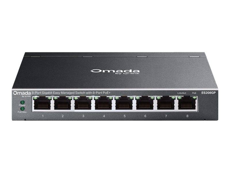 Ein TP-Link Omada 8-Port-Gigabit-Switch mit PoE+-Ports, gekennzeichnet von 1 bis 8, entwickelt für Netzwerkmanagement.