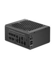 Eine schwarze Stromversorgungseinheit mit perforierter Oberseite und mehreren Steckern an der Seite, die in Desktop-Computern zur Verwaltung der Stromversorgung verwendet wird.