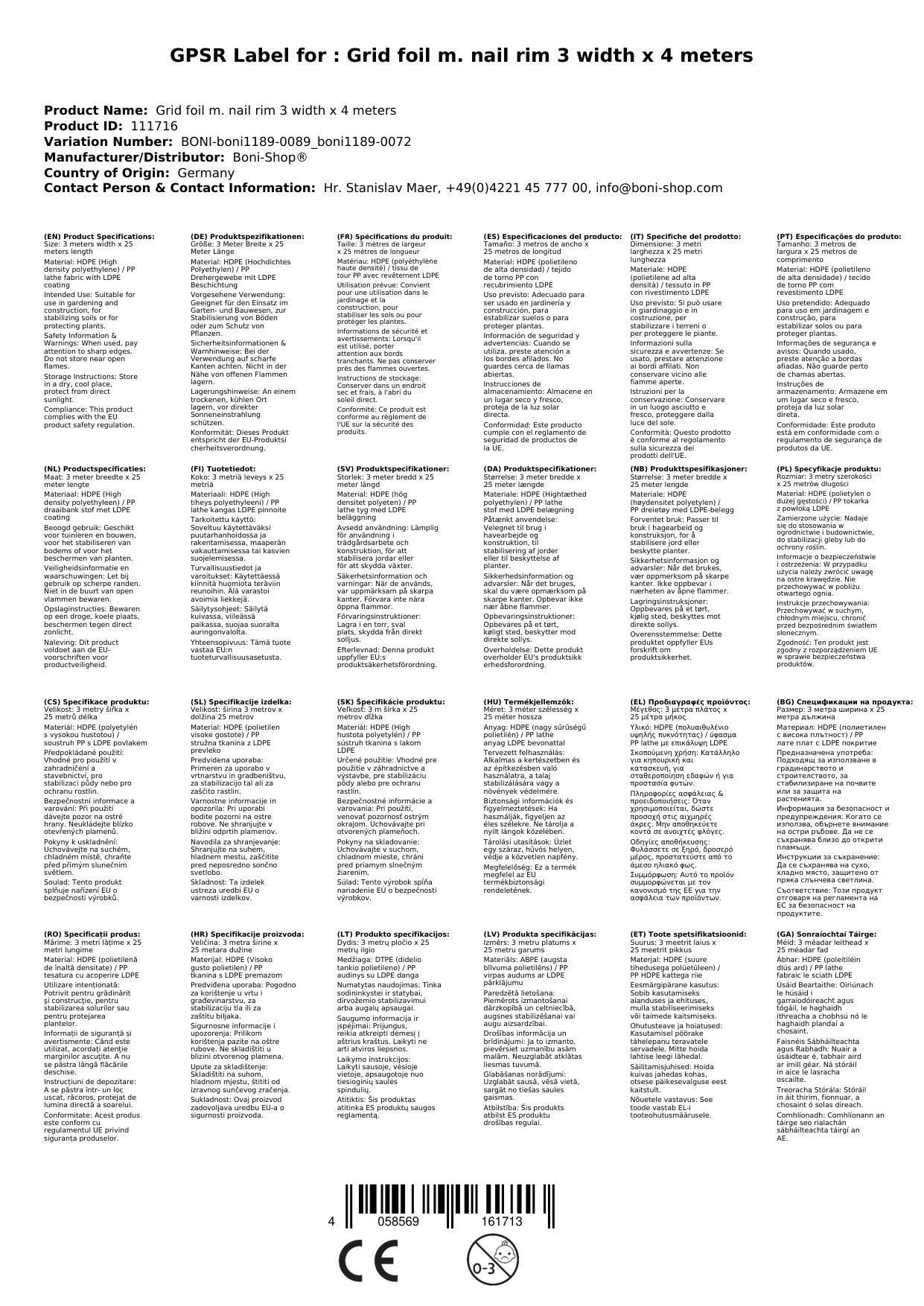 Gitterfolie, Gewächshausfolie, Folie Garten, 3 Breite x 4 Meter