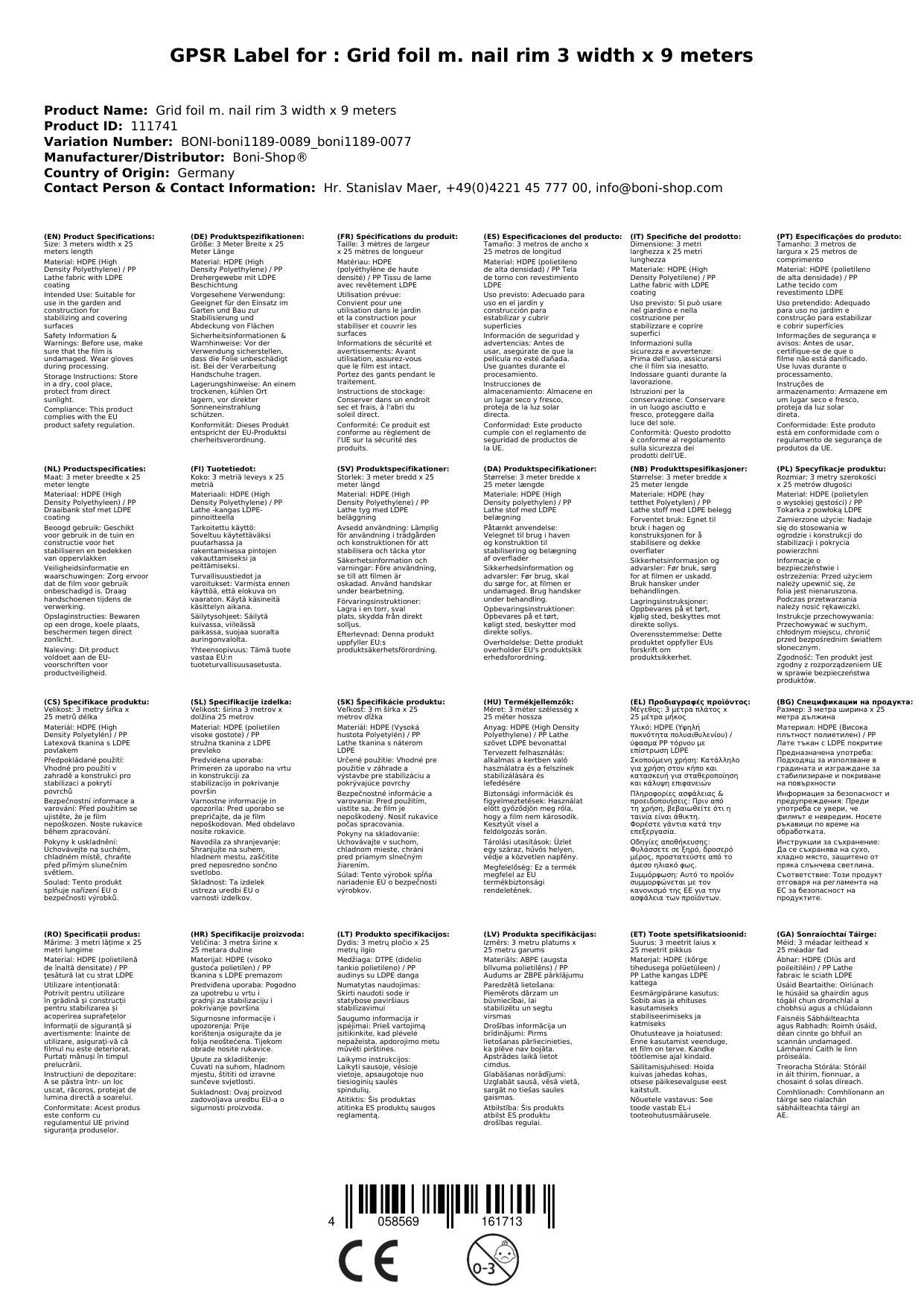 Gitterfolie, Gewächshausfolie, Abdeckfolie, 3 Breite x 9 Meter