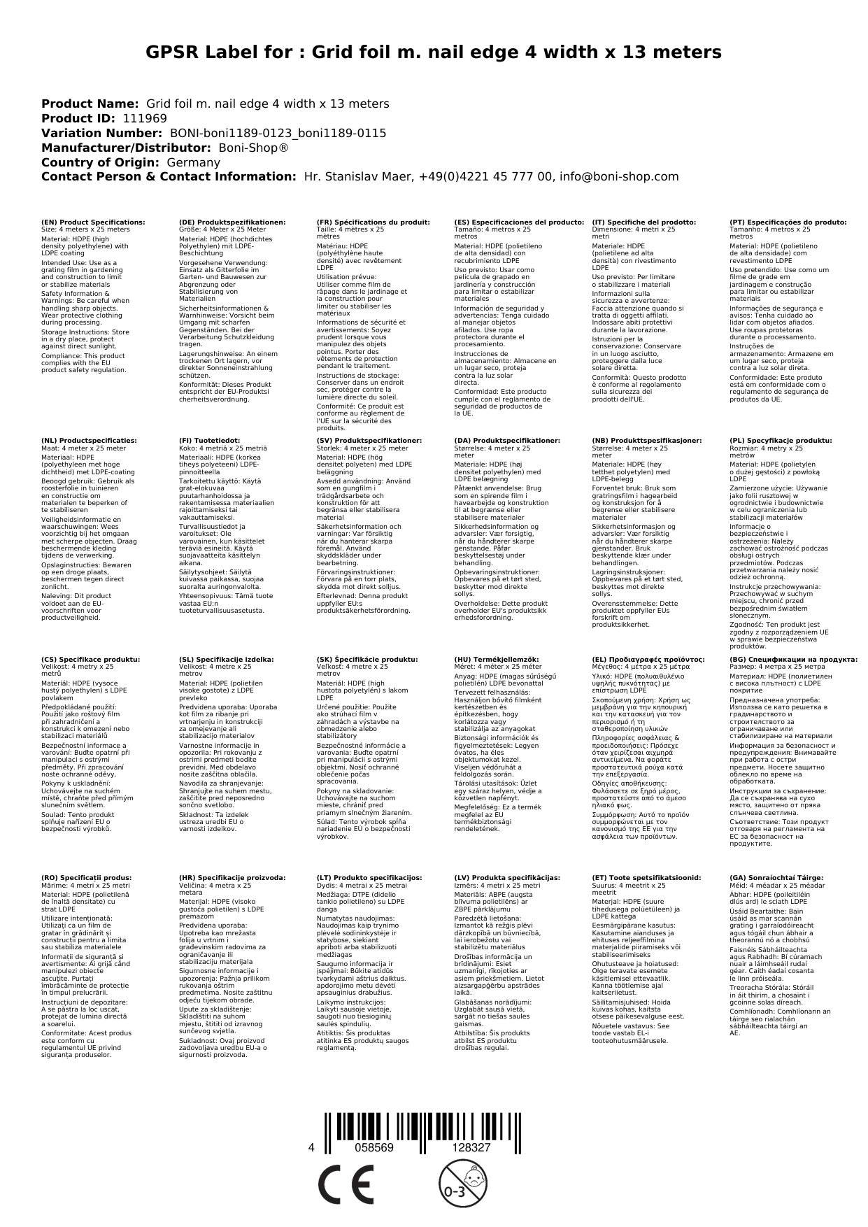 Gitterfolie, Gewächshausfolie, 4 Breite x 13 Meter, mit Nagelrand