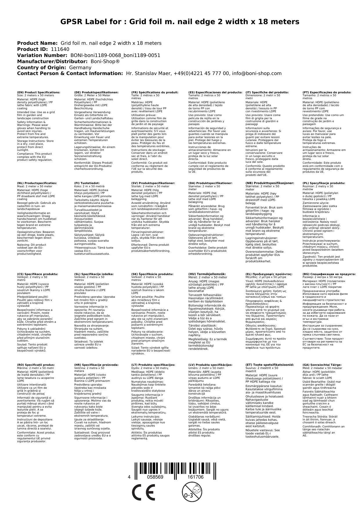 Gitterfolie, Gewächshausfolie, Nagelrand, 2 Breite x 18 Meter