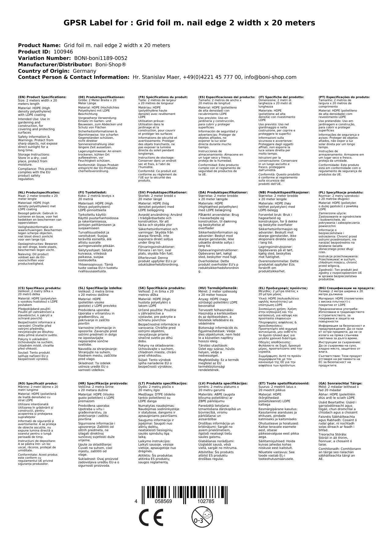 Gitterfolie m. Nagelrand 2 Breite x 20 Meter, UV-stabil, reißfest, für Gewächshaus und Bau